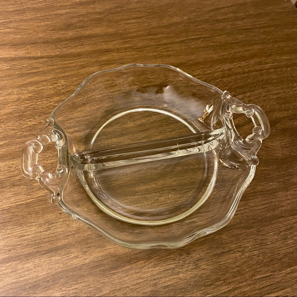 Vintage Cambridge Glass 2 Section Relish Dish Nut Condiment Handled Clear